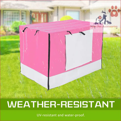 Pink and white weather-resistant storage box for 24in Wire Dog Cage Dog Cage Crate