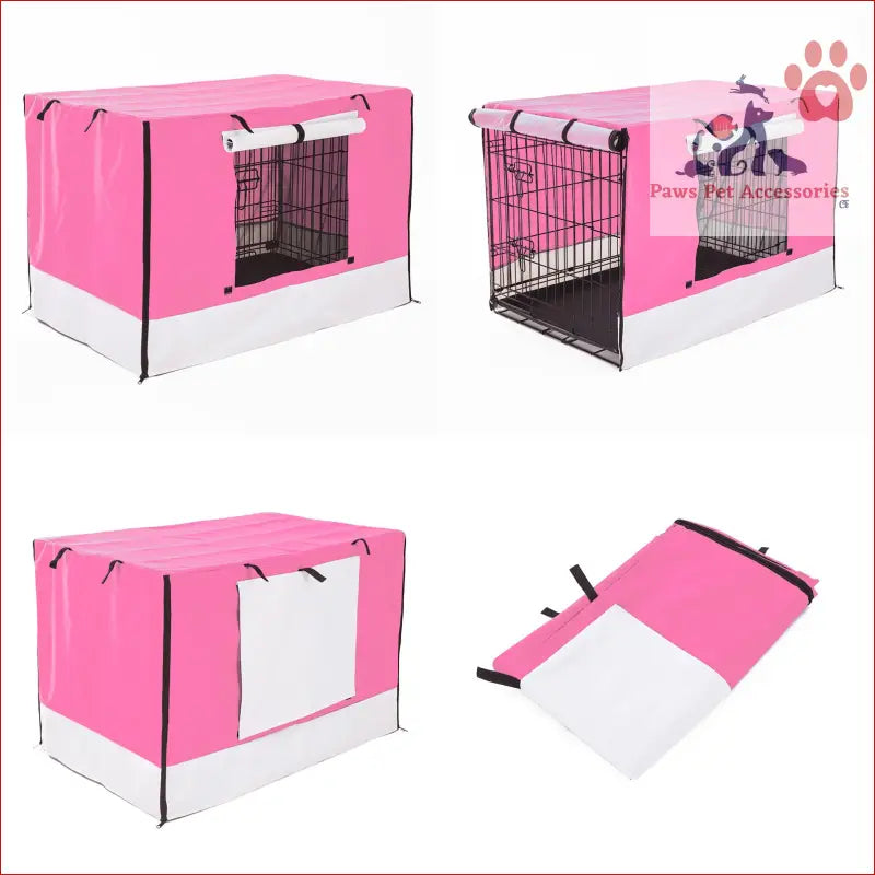 Pink and white fabric cover for a 24in wire dog cage crate, cute and stylish accessory