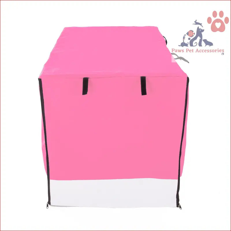 Pink and white cube storage box with black straps for a Cage Cover Enclosure for Wire Dog Cage