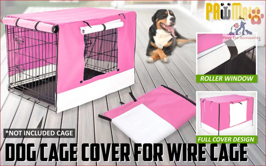 Pink and white fabric cover for a 24in wire dog cage, perfect for stylish pet enclosures