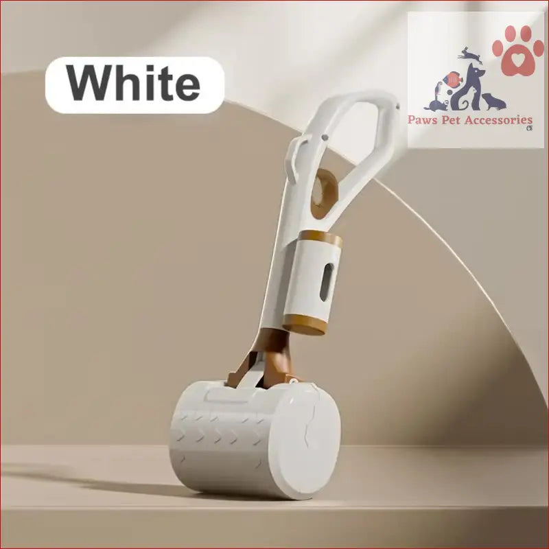 White Portable Dog Poop Scooper with ergonomic handle for easy outdoor cleanups