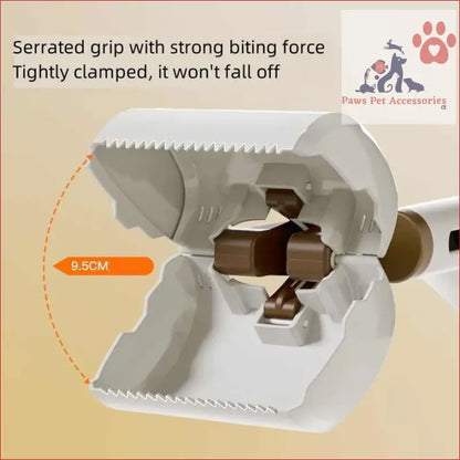 Cross-section of serrated plastic clamp in Yellow Portable Dog Poop Scooper with ergonomic handle