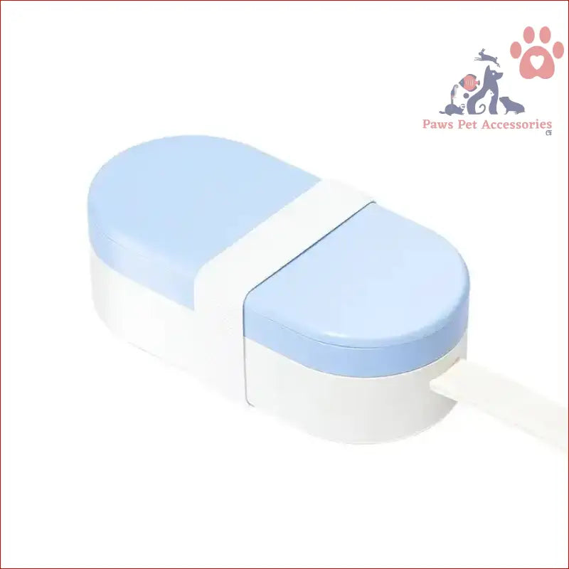 Light blue and white pill halves, showcasing Portable Pet Food Storage Box with 90g capacity