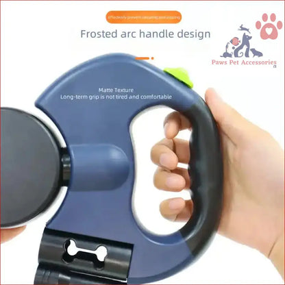 Red Dual Retractable Dog Leash features a frosted arc handle and matte texture design