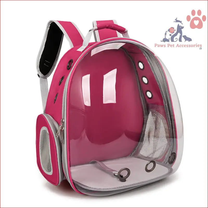 Rose Red Pet Carrier Backpack with Transparent Window 33*18*42cm and ventilation holes