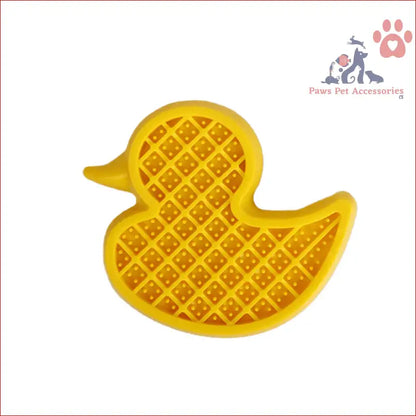 Yellow rubber duck waffle maker for fun dog bath time with the calming lick mat