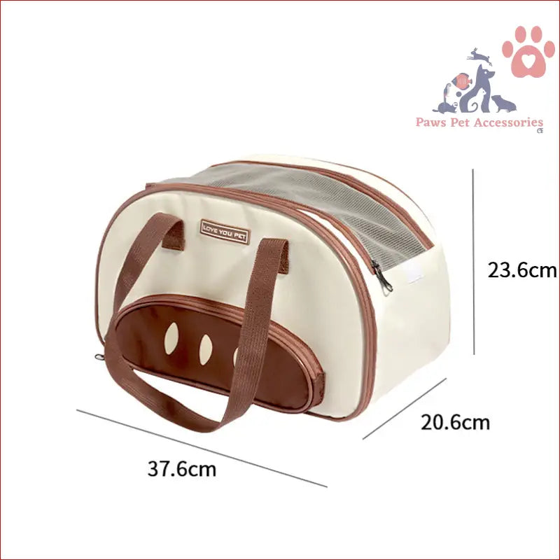 Cream and brown large capacity cat carrier bag for comfy pet travel with ventilation