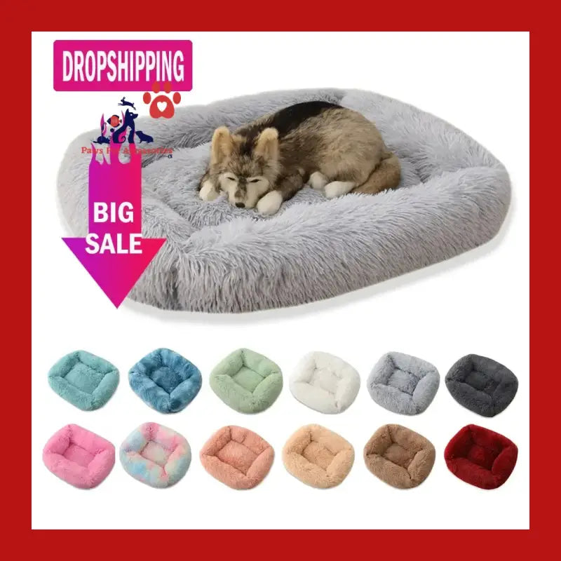 Square Dog Bed Long Plush Solid Color Pet Beds for Little Medium Large Pets Super Soft Winter Warm Sleeping Mats Dogs