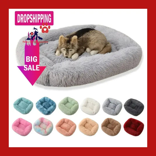 Square Dog Bed Long Plush Solid Color Pet Beds for Little Medium Large Pets Super Soft Winter Warm Sleeping Mats Dogs