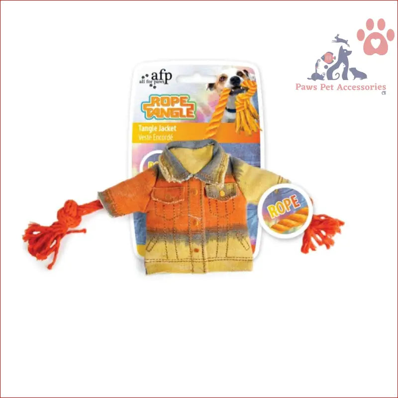 Orange and yellow Dog Chew Rope Squeak Jacket with red rope for cleaning puppy teeth