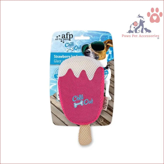 Pink popsicle-shaped dog toy with white drips, perfect for dog drinking sponge soak fun