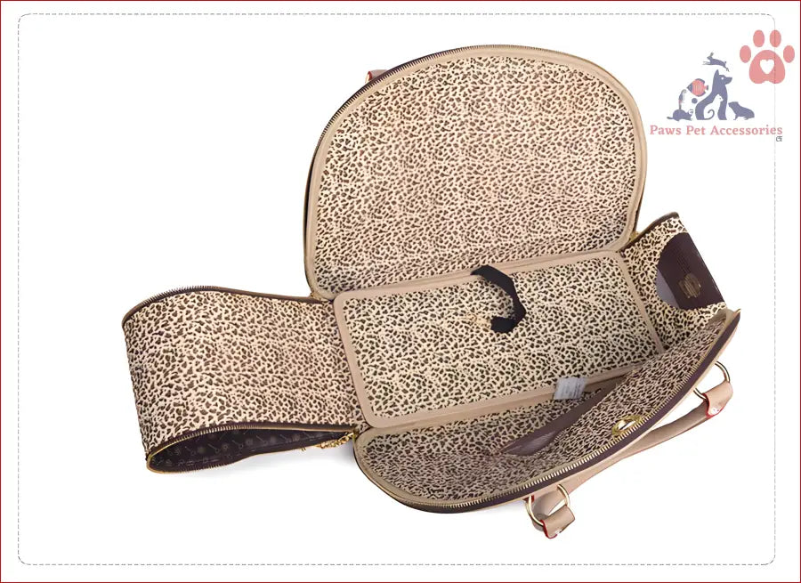 Beige and brown patterned leather belt with buckle for Portable Pet Travel Bag