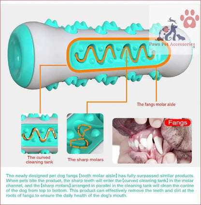 Curved grooves and bristles on a turquoise tough toothbrush dog chew toy for aggressive chewers