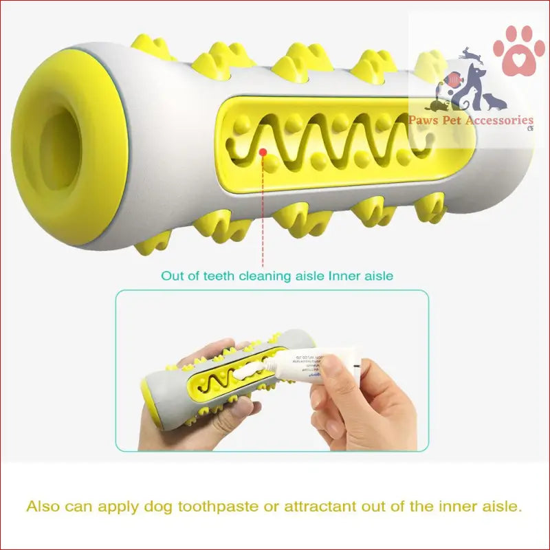 White and yellow rubber dog toy for aggressive chewers, great for teeth cleaning