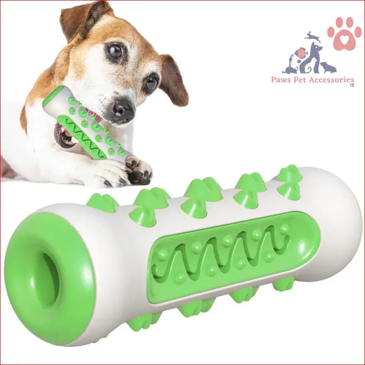 White and green tough toothbrush dog chew toy for aggressive chewers with textured nubs