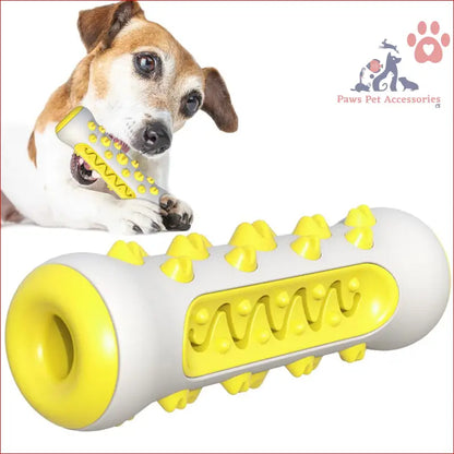 Yellow dog squeaky toy with nubs for aggressive chewers and fun teeth cleaning