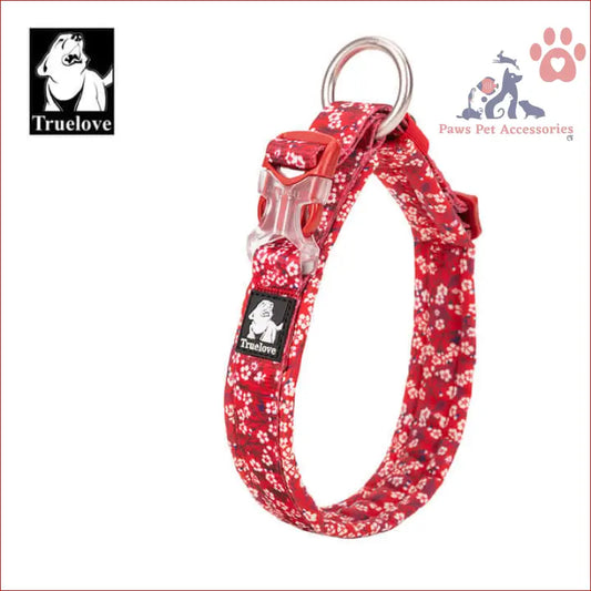 Red True Love Floral Dog Collar with metal ring fastener for stylish paws pet accessories