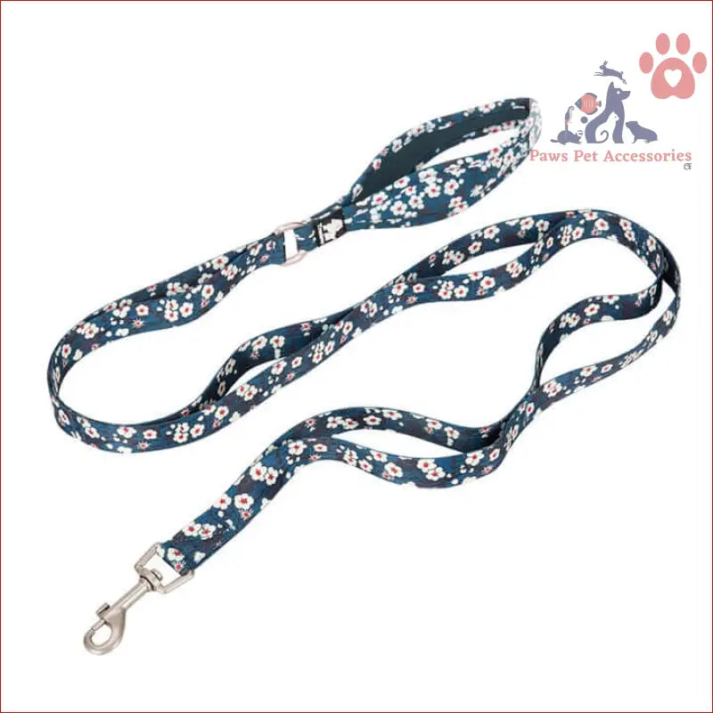 Navy blue floral print dog leash with metal clasp from True Love Floral Multi Handle Dog Lead