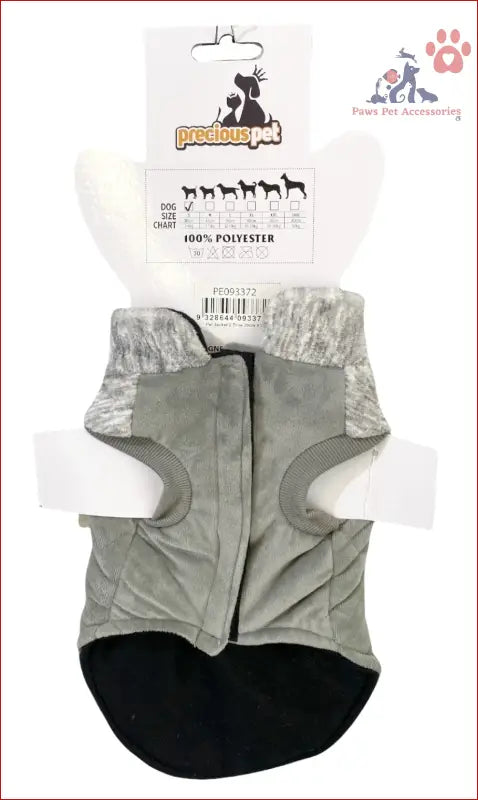 Gray and black quilted dog jacket with plush lining, perfect winter pet clothes vest padded