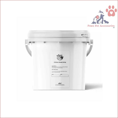 White plastic bucket with lid and handle for 1.5kg Dog Treat Chicken Breast Jerky